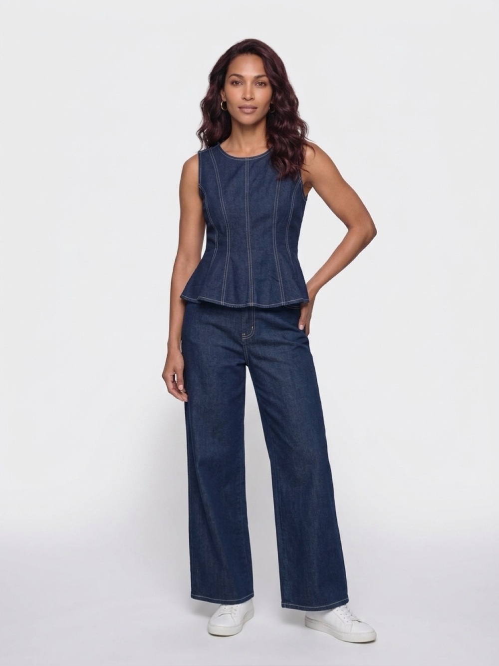 Women's Dark Blue Denim Wide-Leg Two piece outfit